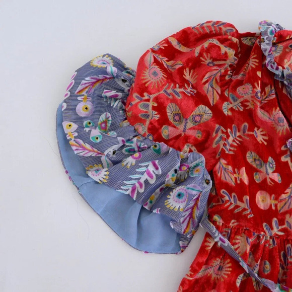 CeliaB Matilda Red Burnout Floral Tiered Ruffle Sleeve Midi Dress XS NWT - Picture 9 of 11